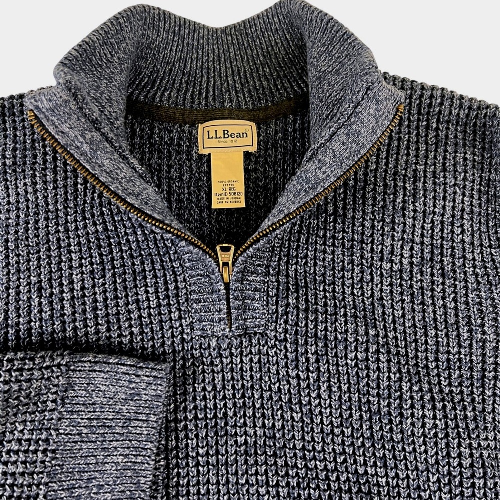 2025 LL Bean Mens XL Organic Cotton Henley Mock Neck Sweater Blue Gray‎ 508120